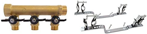 Somatherm For You 3540730010391 Collecteur Laiton avec Mini-vannes intégrées-3 départs 15/21-Entrée Femelle 20/27-Sortie Mâle 20/27 & Paire de Support Réglable pour Collecteurs - Entr'axe 153mm