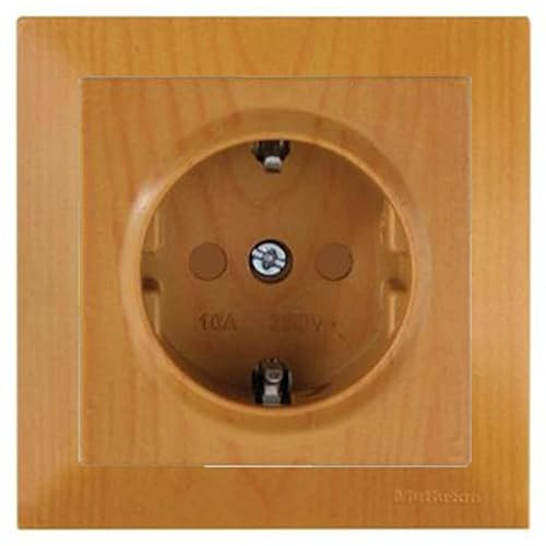 Mutlusan CANDELA Set: Steckdose mit Kindersicherung und Rahmen - Unterputz, Einbau, Wandeinbau - Eiche/Holz