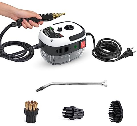 Irishom Limpiador de vapor de mano portátil de 2500 W, máquina de limpieza a vapor presurizada de alta temperatura con cabezales de cepillo para muebles de cocina, baño y coche