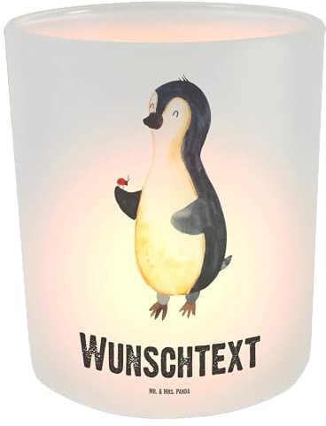 Mr. & Mrs. Panda Personalisiertes Windlicht Pinguin Marienkäfer - Personalisierte Geschenke, Namenspersonalisierung, Lebensfreude, Personalisiertes
