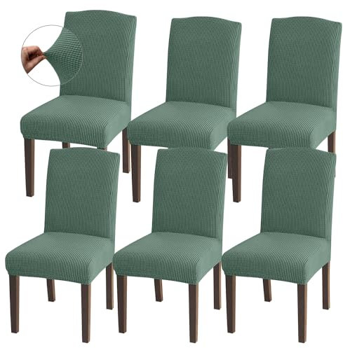 Granbest Hohe Dehnung Stuhlhussen, Universelle Passform Jacquard Esszimmerstühle Bezüge, Abnehmbare Stuhl Protektors für Esszimmer, Küche, Restaurant und Hotel (Set von 6, Matchagrün)