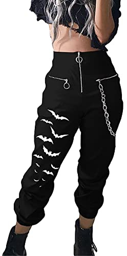 DINGJIUYAN Halloween Pant Techwear Gothic Black Cargo Pants Women Streetwear Hollow Out Punk Wide Leg Oversize Pockets