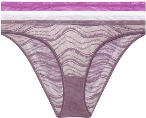 Calvin Klein Women Pack 3 Bikini Briefs with Lace, Multicolor (Dahlia/Vintage Violet/White), 3XL
