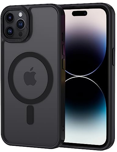 XTCASE für iPhone 15 Pro Max Hülle Magnetisch kompatibel mit Magsafe, Matt Transluzente Handyhülle für iPhone 15 Pro Max (6.7) Kratzfeste PC Rückseite + TPU Bumper - Schwarz