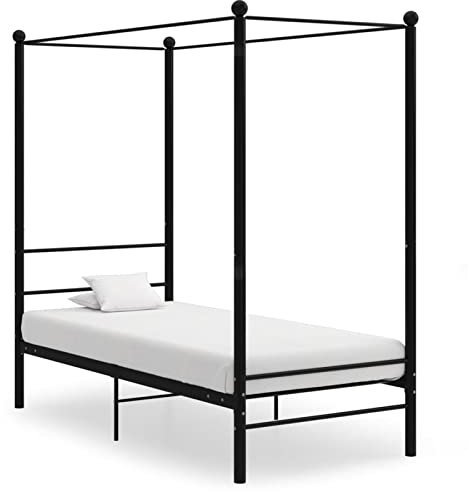 Homgoday Himmelbett aus Metall, schwarz, 90 x 200 cm, Bettrahmen, Bettgestell, Rahmen, modernes Bett, Bettrahmen, Bett mit Lattenrost für Wohnzimmer, Schlafzimmer