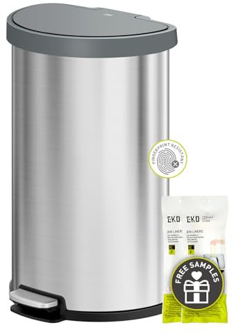 EKO Aria Brushed Stainless Steel Step Kitchen Trash Can Semi-Round 45L