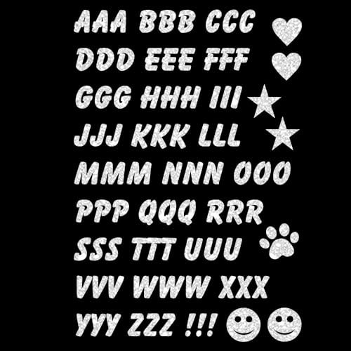 Glitzerdeals Iron-On Transfers Glitter Alphabet for Iron-On Silver Iron-On for Textiles Carnival Costume Alphabet Iron-On Patches Letters Fancy Dress Patch for Ironing On Alphabet