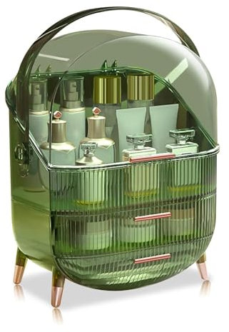 SIOOUI Make Up Organizer, 3 Schichten Große Kapazität Kosmetikaufbewahrung, staubdichte, wasserdichte Kosmetik-Aufbewahrungsbox, Kosmetik Organizer für Badezimmer Theke, Waschtisch Arbeitsplatte