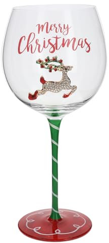 Shudehill Giftware Red Christmas Bling Wine Glass, Tree, Reindeer, Gift and More Xmas Designs to Choose (Reindeer)