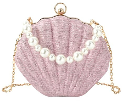 MEGAUK Portefeuille à paillettes pour femme en forme de coquillage avec chaîne, mini pochette à paillettes, 07880 Rose, one size