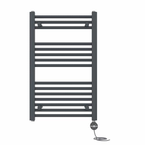 NRG Prefilled Straight Towel Rail Anthracite 800x500mm 400W Touch LCD | Modern Designer Electric Heated Towel Rail Radiator, Prefilled Glycol, IPX4, 2-10h Timer, T-Piece, No WiFi, No Valves
