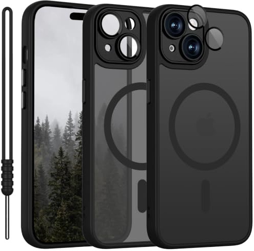 YUANDMI iPhone 14 Hülle Magnetisch, Hanyhülle iPhone 14 mit MagSafe Leicht Dünn Matte Touch Kameraschutz, Kratzfeste Anti-Gelb rutschfest Kratzfest Schutz Stoßfest Hülle für iPhone 14 Matt Schwarz
