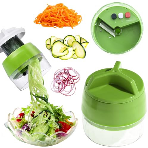 Lithyc Spiraliseur De LéGumes, Coupe Legumes Manuel,Coupe-LéGumes 4 En 1, Outil De Cuisine, Trancheuse à LéGumes Pour Carottes, Fruits, Concombres, Pommes De Terre, Citrouille, Courgettes, Nouilles