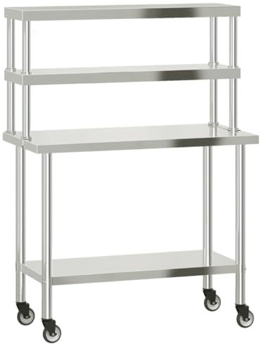 vidaXL Küchen Arbeitstisch, Küchentisch mit Aufsatzboard, Vorbereitungstisch Flexibel mit 4 Rädern, Gastro Tisch Edelstahltisch, Edelstahl