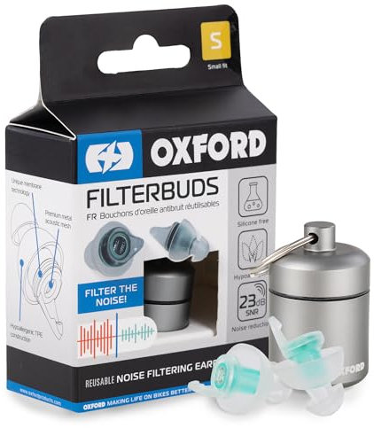 Oxford FilterBuds Gehörschutz-Ohrstöpsel, hypoallergen, wiederverwendbar, für Motorrad, kleine Passform