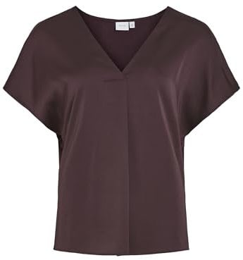 Vila Viellette Haut en Satin S/S à col en V – Noos Chemisier à Manches Courtes, Prune, 38 Femmes