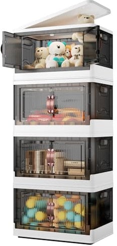 TidyTrove Storage Boxes With Lids - 45L*4 Pack Large Plastic Bins, Collapsible and Stackable - Foldable Box for House Organizing, Bedroom, Dorm Room