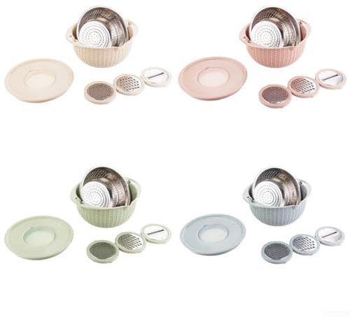 Ensemble passoire de cuisine 4 en 1, panier d'écoulement rotatif, bol mélangeur avec poignées ergonomiques ()