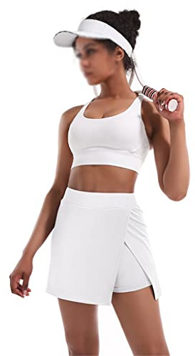 with Pockets Two-Piece Hakama Skirt Women's Solid Active Performance Skort Elastic Sports Golf SkortsPleated Skirts (Color : A, Size : M) (A X)