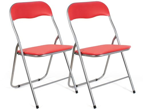 THE SECRET HOME - Pack de 1, 2, 4 y 6 Sillas Plegables Acolchadas - Asiento Auxiliar para el Hogar - Ideal para Cocina, Comedor, Salón, Dormitorio - 44 x 46 x 79 cm (2, Rojo)