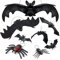 Halloween Deko Fledermäuse Spinne Hängende Deko, 8 Stück Gummi Fledermäuse Realistische für Halloween Deko Garten Innen Outdoor, 3D Halloween Gruselig Bats Hängedeko für Fenster Party Wall Türen