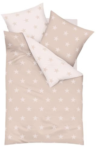 JACK by Kaeppel Mako Satin Wende Bettwäsche 200x200cm 3 TLG. Stars Rot Beige Weiß Anthrazit Stern Sterne, Farbe:Beige