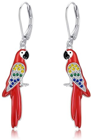 Papagei Ohrringe aus Sterling Silber bunte CZ Vogel Ohrringe für Frauen tropischer Papageienschmuck für Frauen