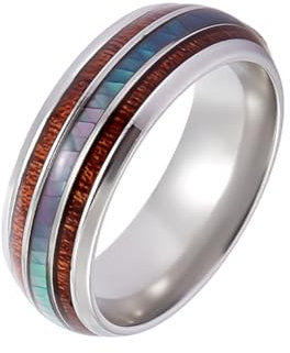 UNICRAFTALE 1 Eheringe Für Männer Größe 10 Holzeinlage Gewölbte Abalone Muschel Mittelbänder Ring Edelstahl Fingerring Verlobungsring Klassischer Schlichter Ring Zur Schmuckherstellung Geschenk 8mm