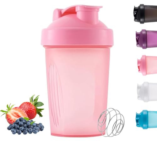 Protein Shaker Bottle, Shaker with Stainless Steel Mixing Ball, BPA- and DEHP-free, Dishwasher Safe, Leakproof Flip On Lid, Black, 400 ml(Pink)