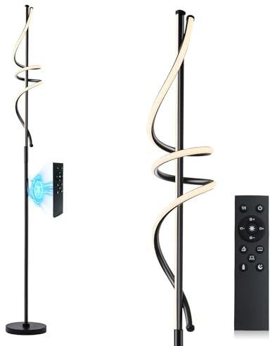 POWROL Stehlampe Wohnzimmer Modern LED Dimmbar Leselampe Stehleuchte mit Fernbedienung Touch 48W 3 Farbtemperatur Memory-Funktion Standleuchte für Wohnzimmer Schlafzimmer Büro 175cm Schwarz