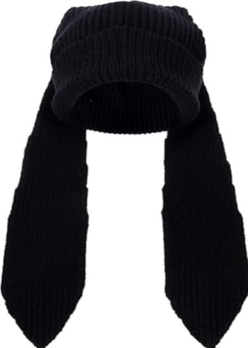 YEKEYI Lustige Mütze mit langen Ohren, Strickmütze, niedlicher Hase, Wintermütze, warm, gestrickt, Kaninchen, Häkelmütze, Schwarz , Einheitsgröße