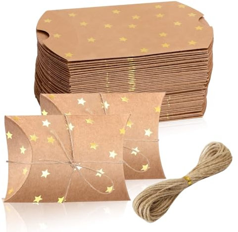 30stk Set Geschenkboxen Gold Sterne - Kleine Kraftpapier Geschenkschachteln | Vintage Hochzeit Gastgeschenke | DIY Adventskalender box | Weihnachten Party Verpackung | Braun Geschenkverpackung