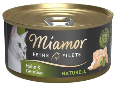 Miamor - Feine Filets Naturelle | Nassfutter für ausgewachsene Katzen mit Filetstückchen im eigenen Saft. Fettarmes Ergänzungsfutter in der Dose ohne künstliche Zusätze | 24x80g Huhn & Gemüse