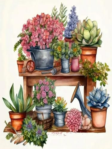 Mesribandy 5D Diamond Painting Kits Flower Pot Flowers and Plants DIY Full Drill Painting Rhinestone Pictures Arts Crafts for Home Wall Decor 50x70 cm
