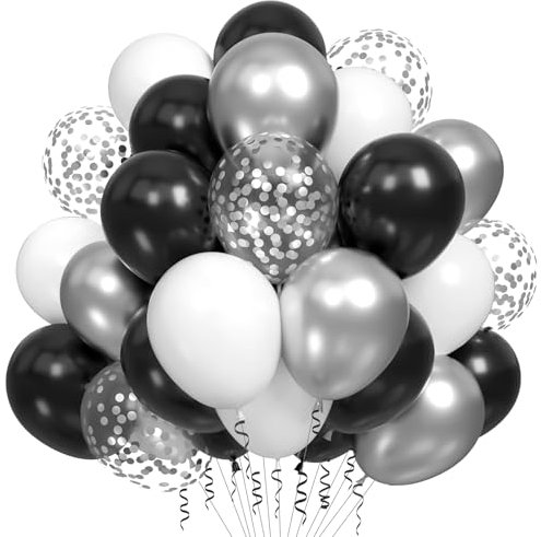 Luftballons Silber Weiß Schwarz 100 Pcs,Konfetti Ballons Silber,Luftballons Schwarz,Party Latex Luftballons Helium Ballons mit 2 Rollen Band für Ballongirlande Hochzeit Abschlussfeier Party Deko