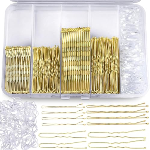 Aucuu 300 Stück Haarnadeln Bobby Pins Set, Haarnadeln Metal Hair pin mit Aufbewahrungsbox, Haarklammern U-förmige, Wellen-Haargriff Haarspange, Durchsichtige Haargummi, Haarklemmen Haarspangen Damen