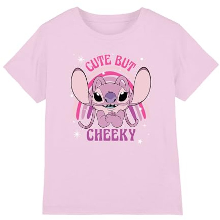 Disney Girl's Lilo & Stitch Angel Cute But Cheeky Rainbow T Shirt, Light Pink