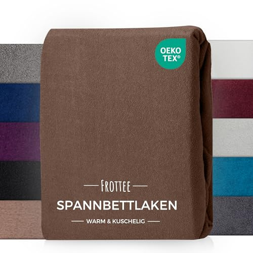Carpe Sonno Frottee Spannbettlaken 200x200 Warm & Kuschelig - Winter Spannbettlaken 200x200 Frottee Bettlaken flauschig aus 80% Baumwolle - Oeko-TEX zertifiziertes Spannbetttuch Nougat Braun