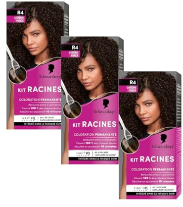 Schwarzkopf - Lot de 3 Kit Racines - Coloration Racines Cheveux Permanente - Enrichie d’une huile nourrissante - Couverture Cheveux Blancs - Retouche entre 2 Colorations - Châtain Foncé R4