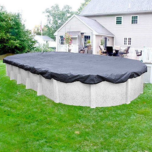 Robelle Winter-Poolabdeckung „kommerziell“ für ovale Aufstellpools, 3,7 x 7,3 m, 1,2 m Überlappung (Abdeckgröße 4,9 x 8,5 m), solide 12 x 12 Gittergewebe, 125,5 g/m², blau, Stil: 341224-4A
