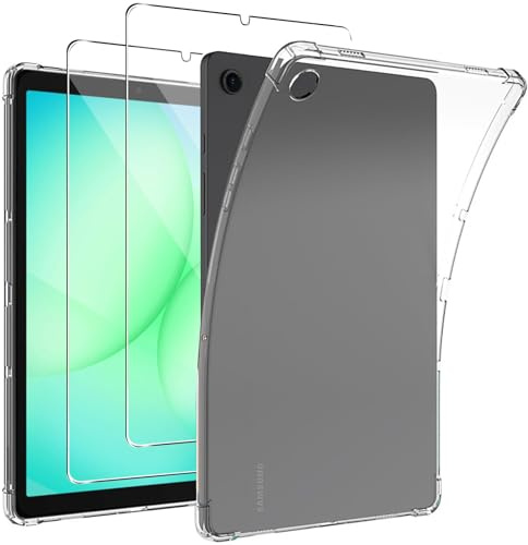 KUSINHOKA Coque pour Samsung Galaxy Tab A11 Tablette 8.7 Pouces + [2 Pièces] Verre Trempé, Souple Silicone Protection Étui, [Antichoc], [Anti-Rayures], Ultra Mince Transparente Housse Case