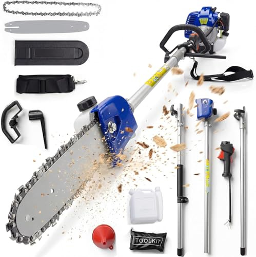 EuKer Hochentaster Benzin 52 CC Mit 2-Takt Motor, Teleskop Astsäge Mit 30 cm Schwert, Ausziehbare Stange Bis 2,9 m, Motorsäge Benzin Für Sicheren Baumschnitt & Gartenpflege