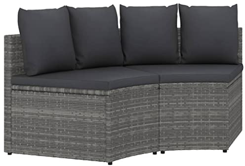 LoogCape Ensemble de 2 canapés de jardin avec coussins, en polyrotin gris, forme éventail, pieds réglables, pour balcon et terrasse