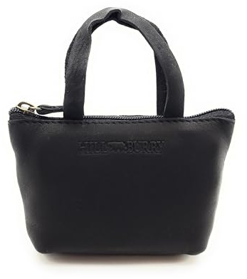 Schlüsseletui Damen Echtleder – Schlüsseltasche Mini-Handtasche mit Reißverschluss und Schlüsselring an Lederband, ungefüttert, 11×7×3 cm, 30g (Schwarz)