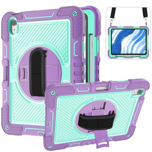 Tablethülle Apple iPad Air 11 2026/2025 / 2024 Hybrid 360 Grad Schultergurt Lila/Blau