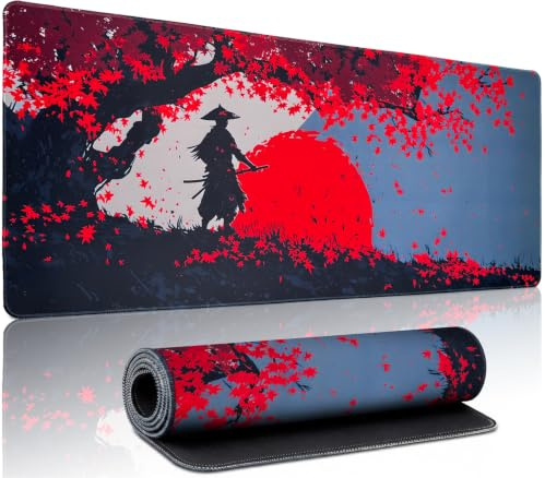 RIDESAIPU Japanese Mouse Mat Samurai XXL Extended Desk Mat,Large Gaming Mouse Pad 900x400x3mm