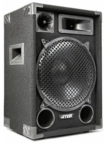 MAX MAX12 - Altavoz Pasivo de 2 Vías, 700 W Con Woofer de 12 Pulgadas, Para Fiestas Con Asas, Para DJ o Discomovil, Caja Acústica Discoteca en Negro