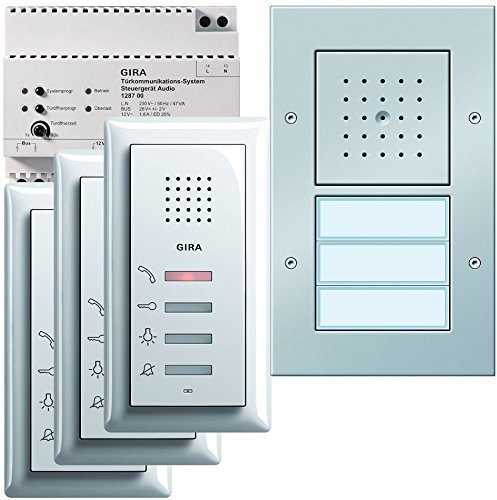 Gira 2-Draht-Bus Sprechanlage 3WE flache 19mm Aufputz Türstation Farbe Alu / Telefone reinweiß