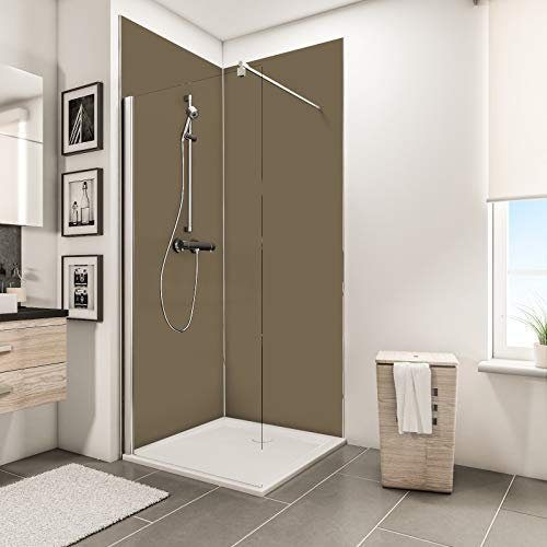 Schulte lot 2 panneaux muraux 90x210 cm + 3 profilés (2x finition, 1x angle intérieur), revêtement salle de bain douche, épaisseur 3 mm, couleur taupe, livré avec adhésif double face