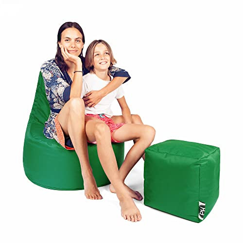 PATCH HOME Juego de sillones para videojuegos, 75 cm de diámetro, altura del asiento de 30 cm, altura de 80 cm y cubo de 35 x 35 cm, color verde
